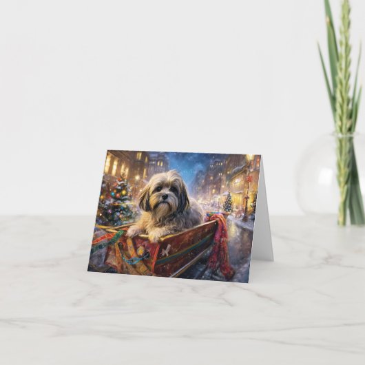 Carte Lhasa Apso Saison festive de Noël (Devant)