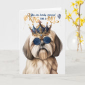 Carte Lhassa Apso Chien King pour une journée d'annivers (Fleur jaune)