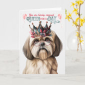 Carte Lhassa Apso Dog Queen pour une journée d'anniversa (Fleur jaune)