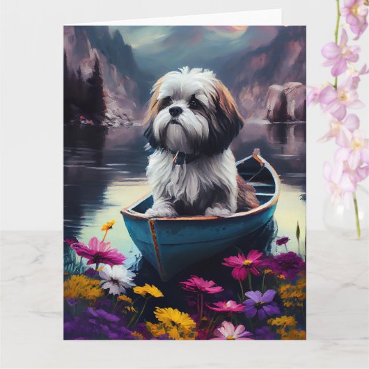 Carte Lhassa Apso sur une rame : une aventure Pittoresqu (Orchidée)