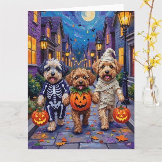 Carte Lhassa Apso Trick-or-Treating En Costumes Hallowee (Fleur jaune)