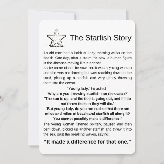 Carte L'histoire de Starfish. Poème Starfish. (Devant)