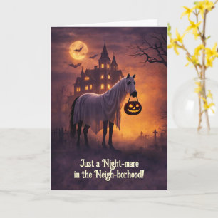 Carte L'humour d'Halloween avec un cheval qui fait du po