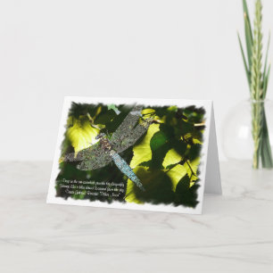 Carte Libellule bleue avec le feuille vert/citation