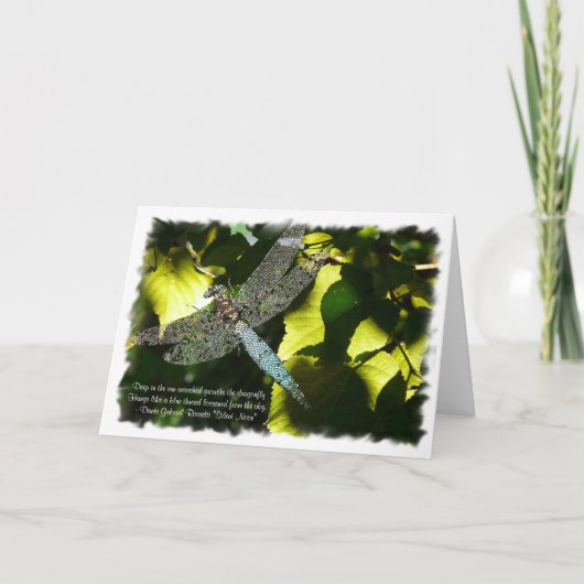Carte Libellule bleue avec le feuille vert/citation (Devant)
