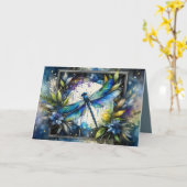 Carte Libellule bleue botanique aquarelle (Fleur jaune)