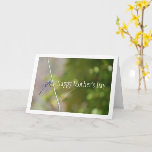 Carte Libellule bleue sur une tige Portrait (Fleur jaune)