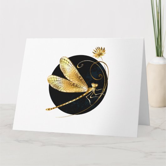 Carte libellule d'or en cercle noir (Devant)