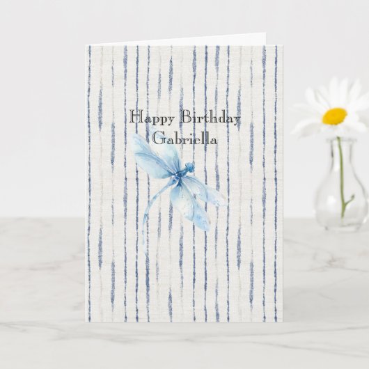 Carte Libellule Rayures Bleu Blanc Croire (Petite plante)