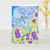 Carte libellule & spirée (Fleur jaune)