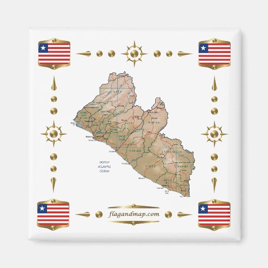 Carte Liberia + Magnet des drapeaux (Devant)