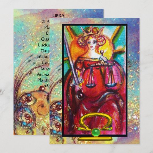 CARTE LIBRA, JUSTICE TAROT ASTROLOGIE ZODIAC ANNIVERSAIR (Devant / Derrière)