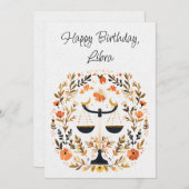Carte Libra Scales Zodiac Boho Floral Birthday Flat Card (Devant / Derrière)