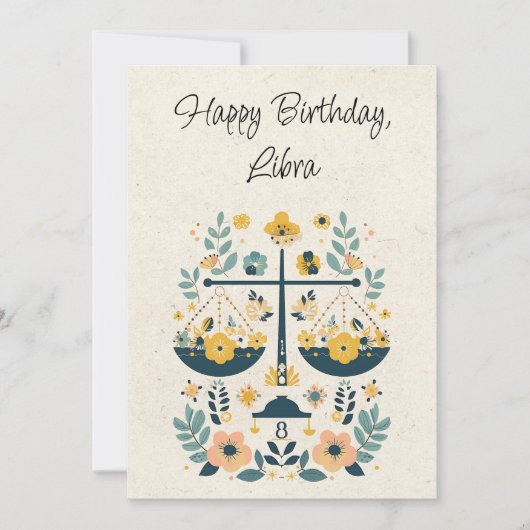 Carte Libra Scales Zodiac Floral Birthday Flat Card (Devant)