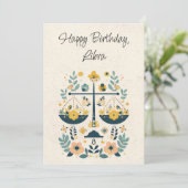 Carte Libra Scales Zodiac Floral Birthday Flat Card (Debout devant)