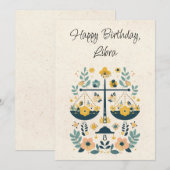 Carte Libra Scales Zodiac Floral Birthday Flat Card (Devant / Derrière)