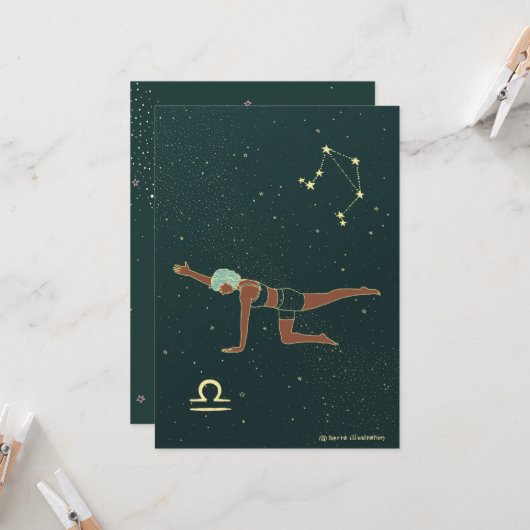 Carte Libra Yoga fille anniversaire (Devant/Arrière en situation)