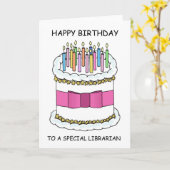 Carte Librarian Happy Birthday Cake with Candles (Fleur jaune)