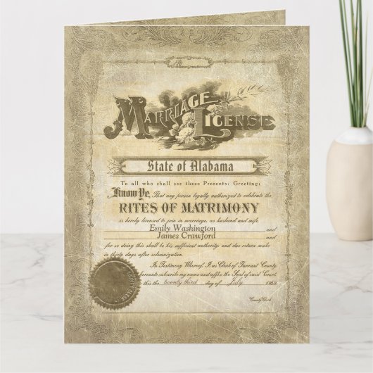 Carte Licence de mariage vintage (Devant)