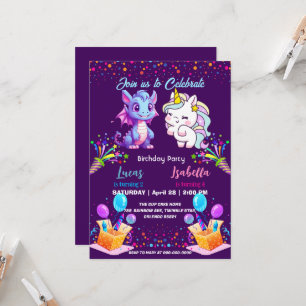 Carte Licorne arc-en-ciel rose mignonne dinosaures 2e an
