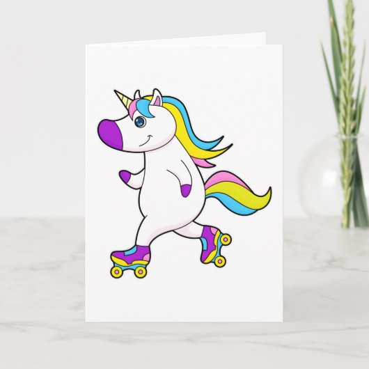 Carte Licorne au patinage en ligne avec des rollers (Devant)