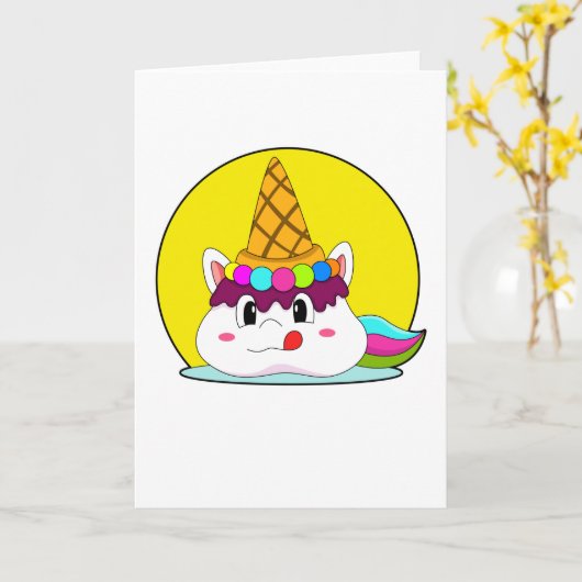 Carte Licorne avec cône de glace (Fleur jaune)
