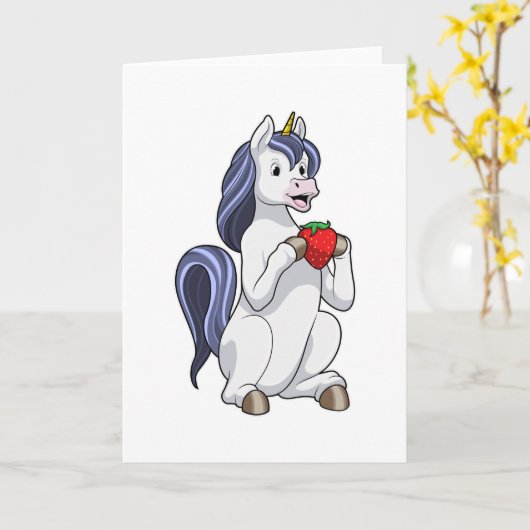 Carte Licorne avec fruit fraise (Fleur jaune)