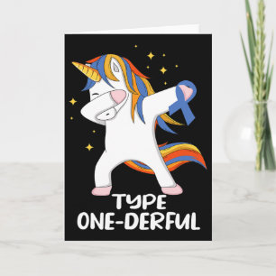 Carte Licorne avec ruban bleu diabète de type 1 DT1 Type