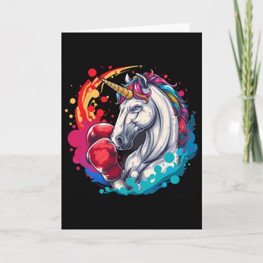 Carte Licorne Boxeuse Avec Gants De Boxe Kickboxing Drôl (Devant)