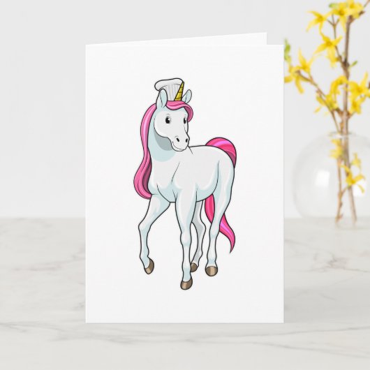 Carte Licorne comme cuisinier avec un chapeau de chef (Fleur jaune)