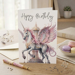 Carte Licorne d'anniversaire Pegasus Cheval de manège Ro