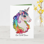 Carte Licorne d'aquarelle avec des cheveux d'arc-en-ciel (Fleur jaune)