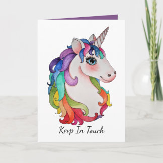 Carte Licorne d'aquarelle avec des cheveux d'arc-en-ciel
