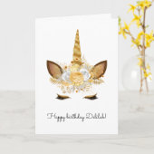 Carte Licorne de fête d'anniversaire florale dorée (Fleur jaune)