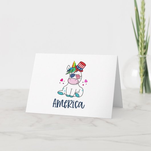 Carte Licorne du 4 juillet avec lunettes de soleil drape (Devant)