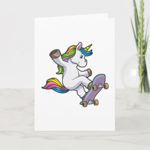Carte Licorne en skateur avec planche à roulettes