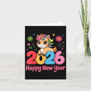Carte Licorne Mignonne 2026 Année du Cheval Bonne Année 