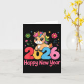 Carte Licorne Mignonne 2026 Année du Cheval Bonne Année  (Fleur jaune)