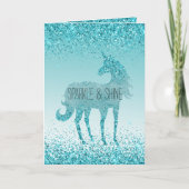 Carte Licorne Pailletée Aqua Turquoise Glitz Féminin (Devant)