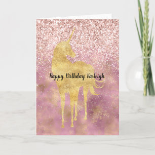 Carte Licorne Pailletée Glitzy Or Rose
