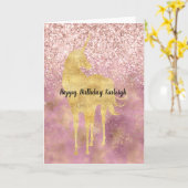 Carte Licorne Pailletée Or Rose Glitzy (Fleur jaune)