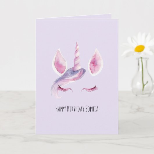 Carte Licorne Rose Violet Anniversaire (Petite plante)