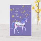 Carte Licorne Violette Étoiles d'Or (Fleur jaune)