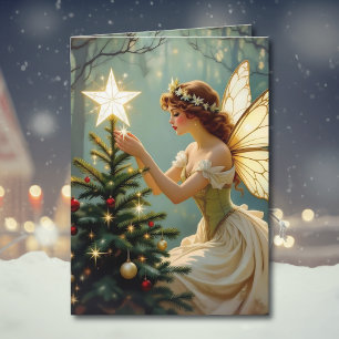 Carte Lieu de fée vintage étoile sur l'arbre de Noël