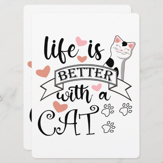 Carte Life is Better With a Cat quote slogan (Devant / Derrière)