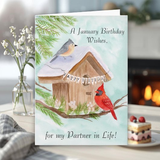 Carte Life Partner Happy January Birthday Birds