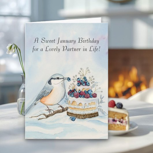 Carte Life Partner Happy January Birthday Nuthatch