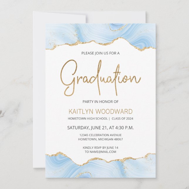 Carte Light Blue Agate Gold Parties scintillant Graduati (Devant)