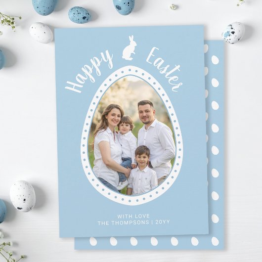 Carte Light Blue Easter Egg Shape With Photo And Bunny