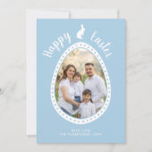 Carte Light Blue Easter Egg Shape With Photo And Bunny (Devant)